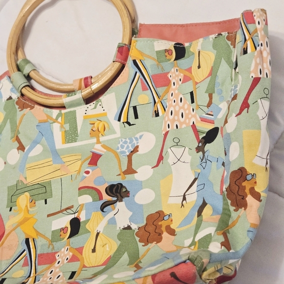 Vintage Neiman Marcus Retired Fashion Diva Pattern Purse Bamboo Handles Retro - Picture 3 of 13